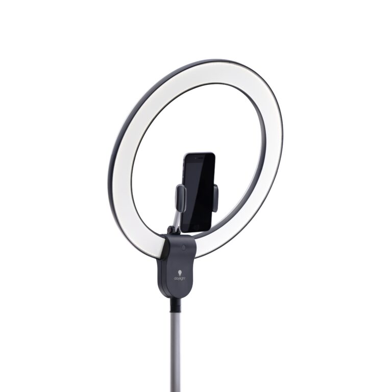 Aura Ring Lamp studio product photograph on a white background, shot for The Daylight Company