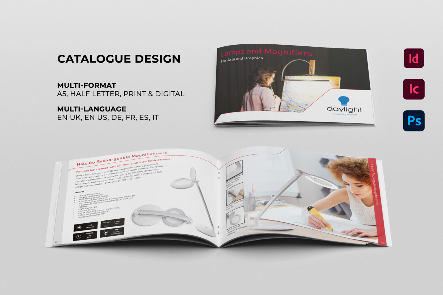 Daylight product catalogue spread using the same s-curve visual system