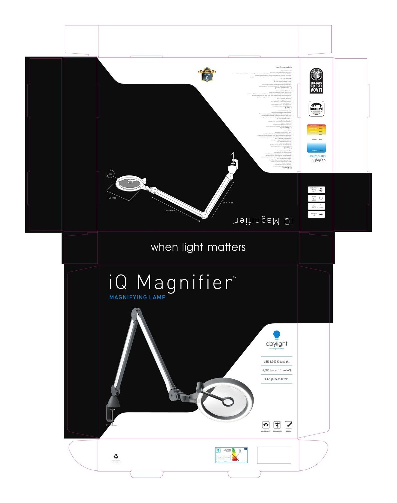 iQ Magnifier lamp packaging artwork designed for The Daylight Company