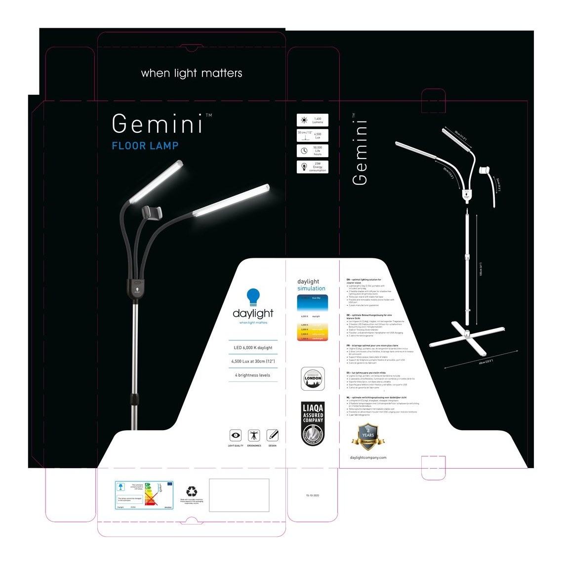 Gemini lamp packaging artwork designed for The Daylight Company