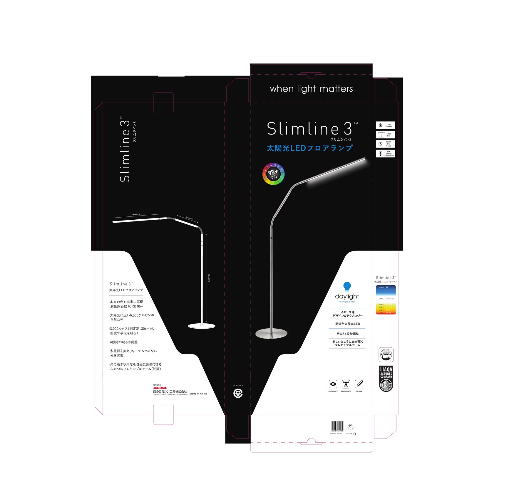 Slimline 3 Floor 95+ CRI — export packaging artwork designed for The Daylight Company