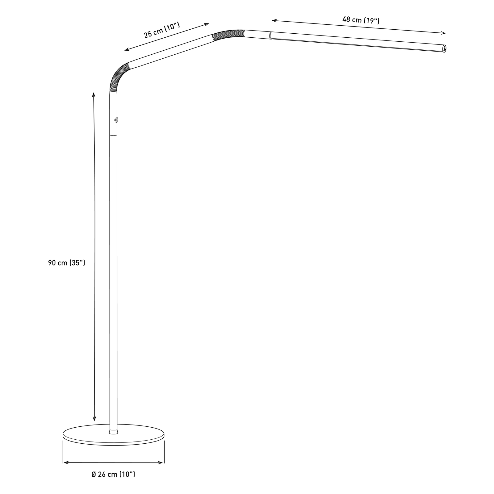 Dimensioned technical line drawing of the Slimline 3 floor lamp
